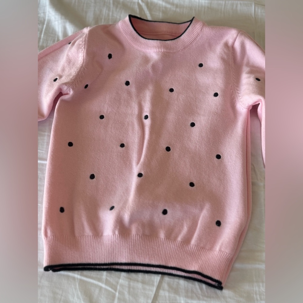 Toddler Girls Crewneck Pink and Black Polkadot Sweater. NWOT-Size 3-4 Yrs Old